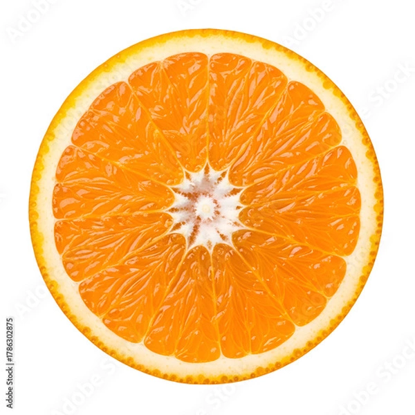 Obraz Vibrant orange fruit slice cross section close up isolated.