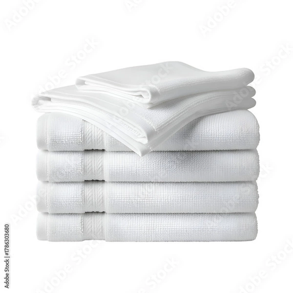 Obraz Clean white folded bed sheets neatly stacked for storage.
