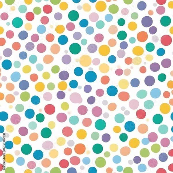 Fototapeta Vibrant Scattered Polka Dots Seamless Pattern, Colorful Random Circles Background Playful Kids Decor Bright Confetti Design