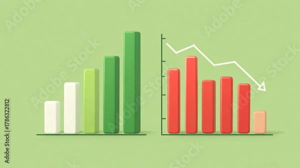 Fototapeta Minimal Japanese infographic showing sales growth and profit decline on light green background