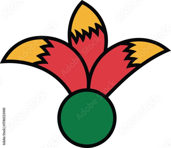 Fototapeta Stylized colorful abstract flower with red petals and yellow tips vector illustration