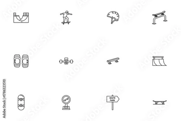 Obraz Skateboarding and Skatepark Line Icons Set