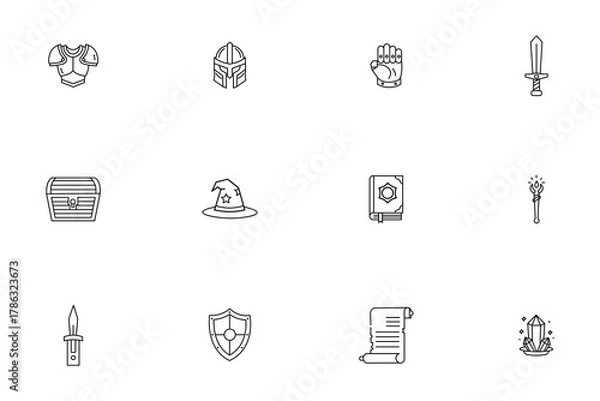 Fototapeta Fantasy Game RPG Line Icons Set