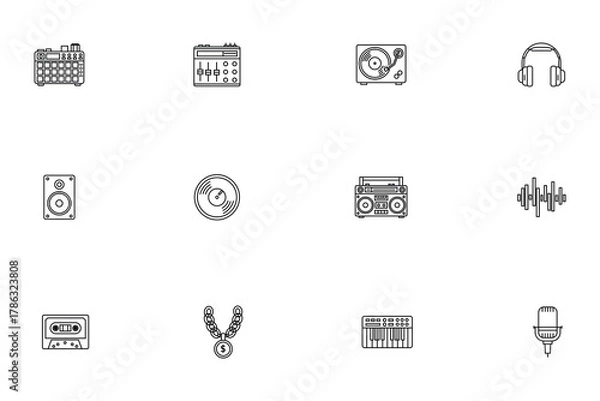 Fototapeta Hip Hop Music Line Icons Set