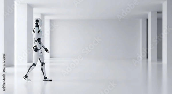 Fototapeta Artificial humanoid walking in minimalist interior