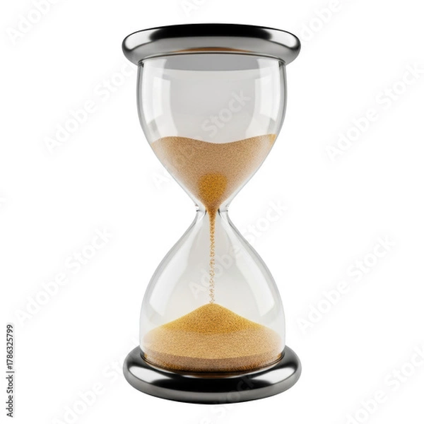 Obraz Hourglass with Flowing Sand and Silver Frame on Black Background time clock