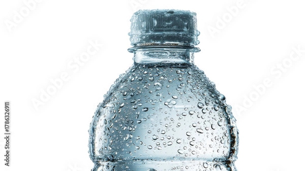 Fototapeta Bottle of mineral water isolated on white background for hydration, beverage photography, health, and clean water presentation
