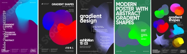 Fototapeta Gradient shapes. Vector illustrations of modern 3d abstract futuristic fluid shapes and design for poster, background, cover, template, or flyer