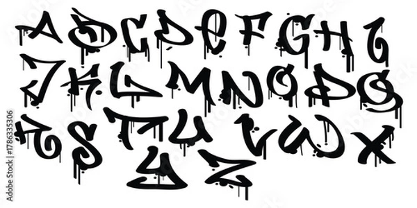 Fototapeta Graffiti dripping full alphabet letters street art style font vector set design