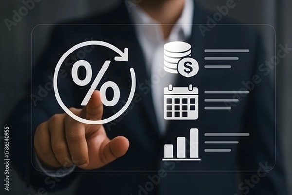 Fototapeta Interest rate and dividend concept. Rising interest rates, return on stocks and mutual funds, long term investment for retirement.