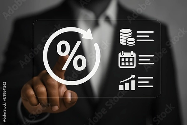 Fototapeta Interest rate and dividend concept. Rising interest rates, return on stocks and mutual funds, long term investment for retirement.