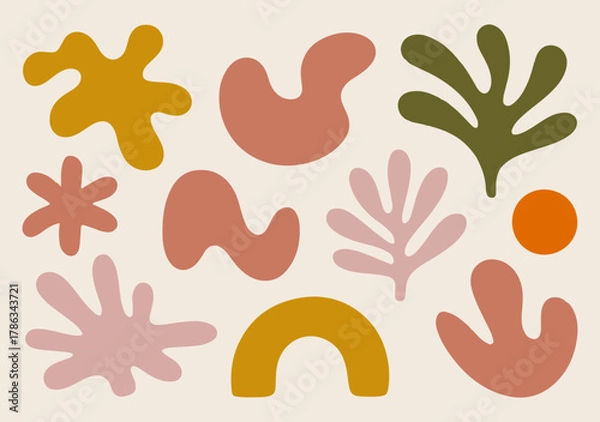 Fototapeta Abstract Organic Shapes in Earthy Tones on Cream Background