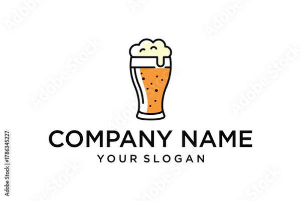 Fototapeta Beer Glass Logo Design with Foam - Stylized Pint of Craft Beer Icon