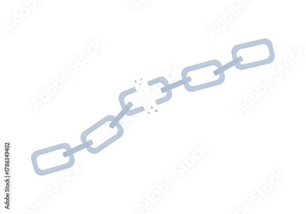 Fototapeta A broken steel chain on a white background. Cartoon chain. Concept of lost connection.