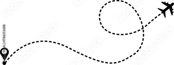 Obraz Airplane route with dotted flight path. 