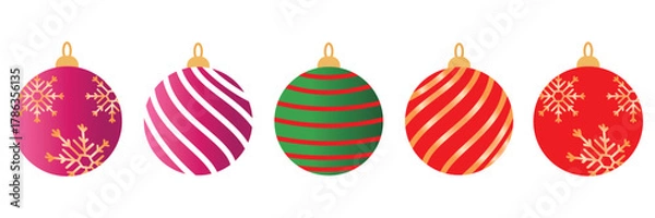 Fototapeta Christmas ball icon vector set. Set of colorful christmas balls design for template, banner, flyer, card. Christmas ball vector illustration.