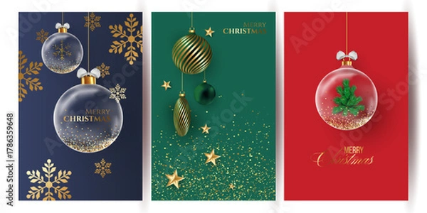 Obraz Merry Christmas and Happy New Year background for Greeting cards with tree Branches christmas tree gold paper and gold stars. Merry Christmas vector text Calligraphic Lettering Vector illustration