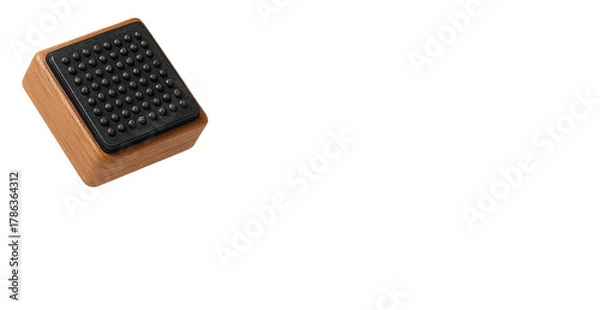 Fototapeta Minimalist wooden massage block with raised acupressure surface designed for hand therapy, relaxation, and stress relief, isolated on transparent background, PNG.