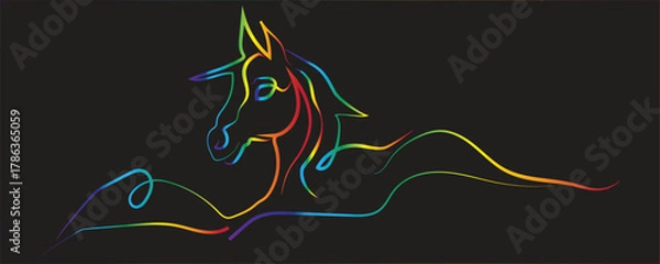 Fototapeta Unicorn New Year Patterns 2026. Vector Neon Color Linear unicorn Illustration.