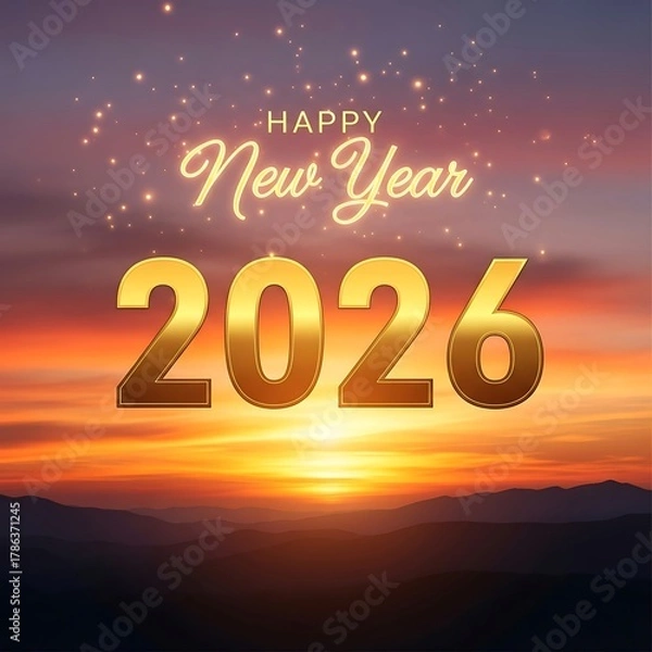 Obraz Golden new year 2026 greeting with sunset background