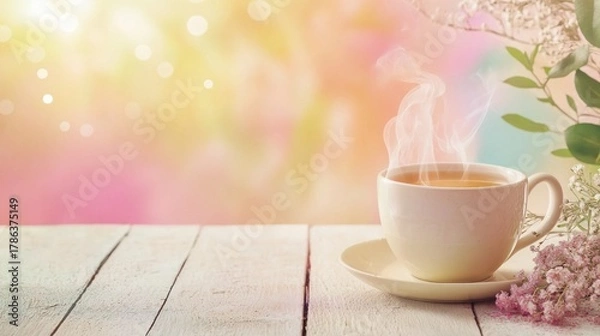 Obraz Hot tea cup kept near window and monsoon feel