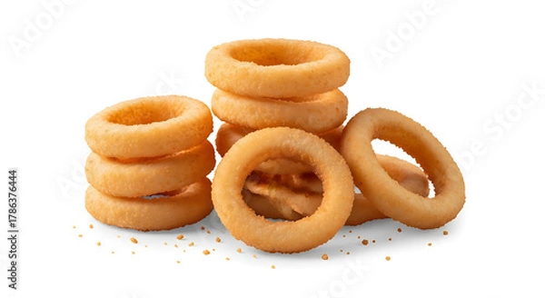 Fototapeta Golden fried onion rings stacked isolated on transparent background