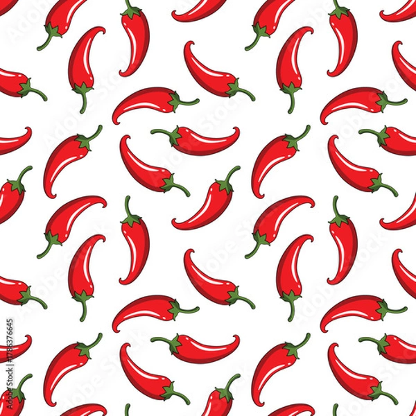 Fototapeta red chili seamless pattern for background, fabric motif, fruit and vegetable shop wall decoration, texture, wallpaper, packaging, wrapping paper