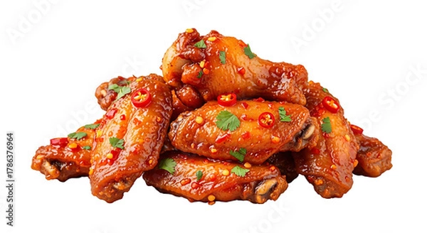 Fototapeta Spicy chicken wings appetizer isolated on transparent background