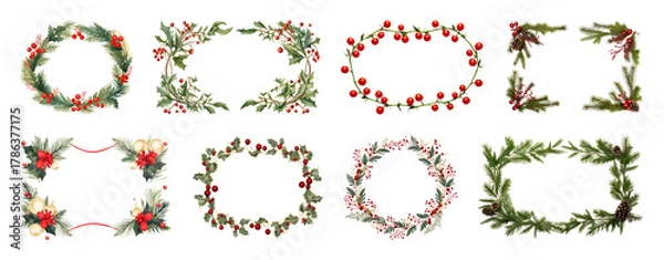 Fototapeta PNG Festive wreaths for holiday decoration, element set on transparent background