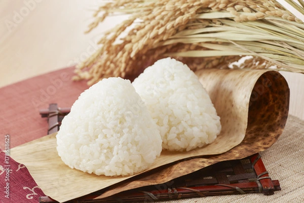 Obraz おにぎり(銀シャリ)と稲穂