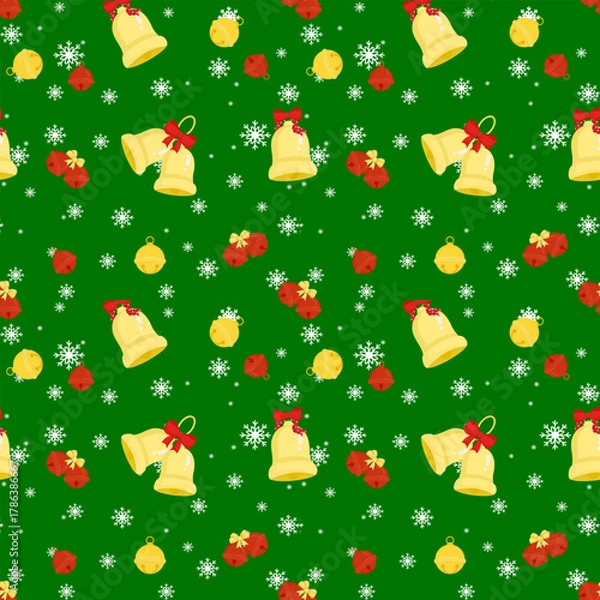 Obraz Green Christmas Holiday Bells and Snowflakes Festive Design