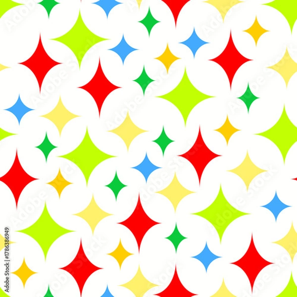 Fototapeta Children's multicolored seamless pattern of bright stars on a white background