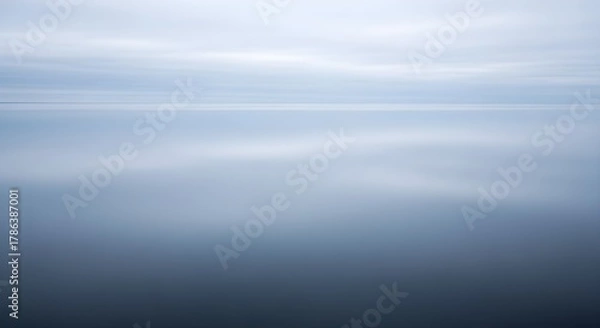 Obraz Calm water reflecting overcast sky minimalist landscape background