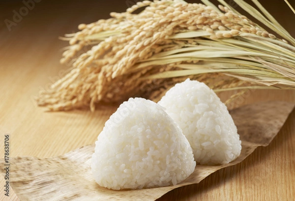 Obraz おにぎり(銀シャリ)と稲穂