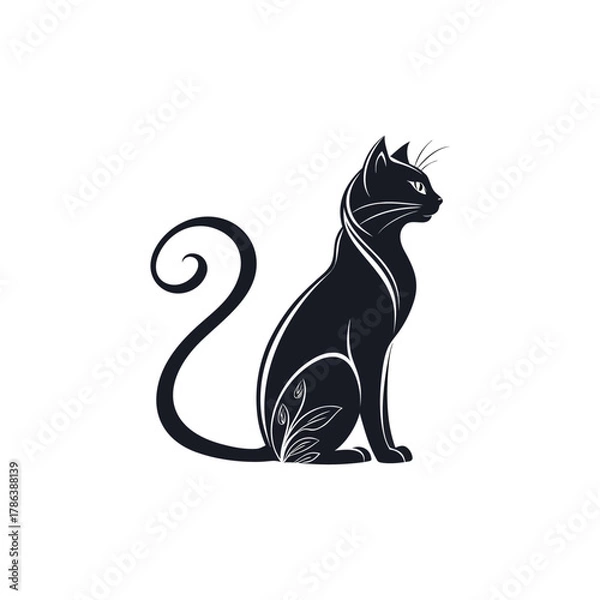 Fototapeta Elegant Sitting Cat Silhouette Vector Design