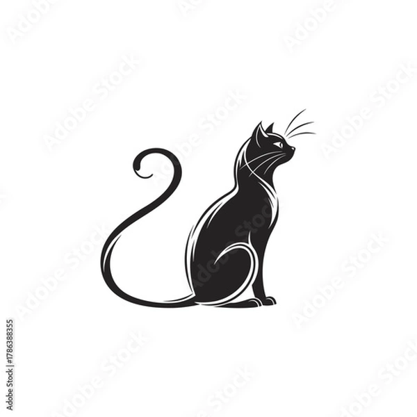 Fototapeta Elegant Sitting Cat Silhouette Vector Illustration
