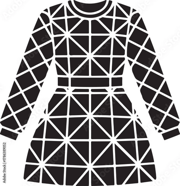 Fototapeta Black long-sleeve dress with intricate white geometric pattern vector illustration Vector