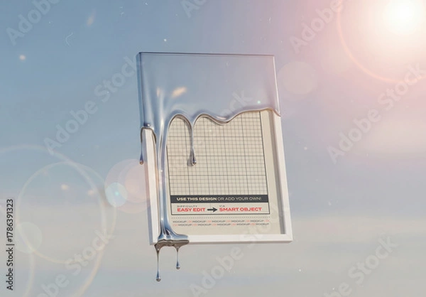 Obraz Vertical Poster Mockup Covered in Chrome Liquid