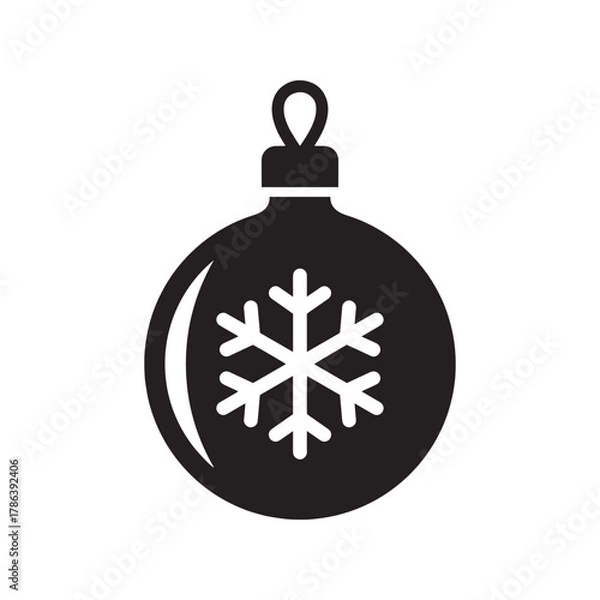 Fototapeta Christmas Ornament Ball Silhouette | Snowflake Decoration Vector Icon