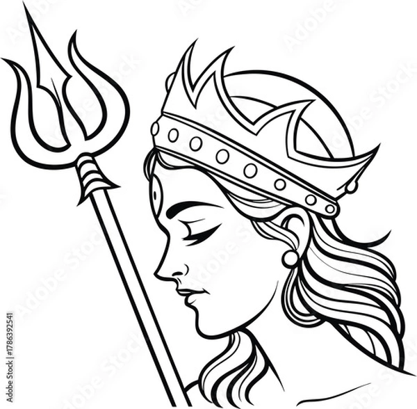 Fototapeta Beautiful queen with trident pose she is goddess of marine world and symbol of feminine power