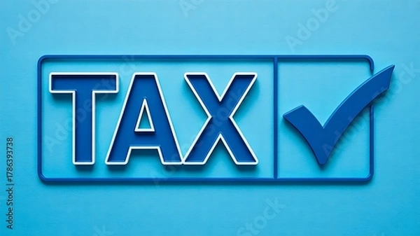 Obraz Tax concept with 3D blue letters and check mark on bright background
