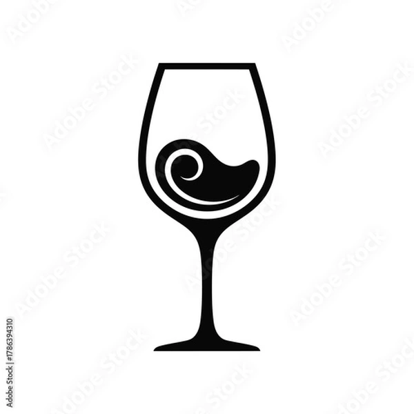 Obraz Black wine glass with swirling liquid icon vector 1