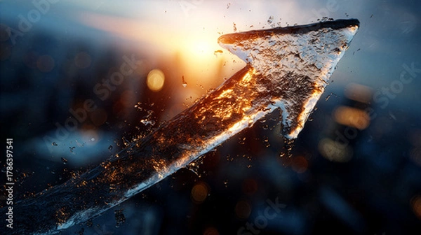 Obraz Business Growth Campaign Visual - Ice Up Arrow at Sunrise - Momentum