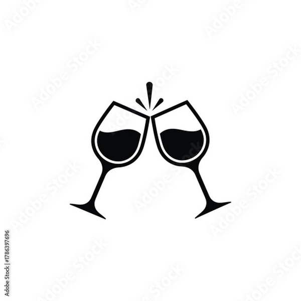 Fototapeta Two black wine glasses clinking with red wine splash
