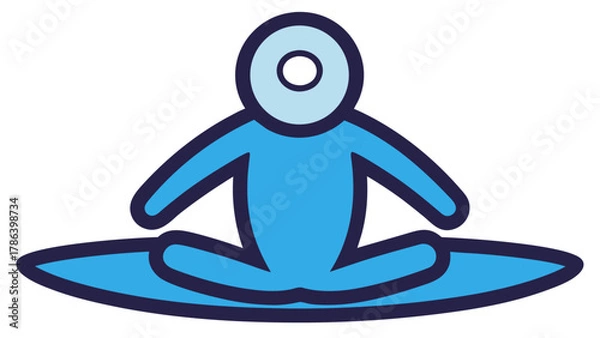 Obraz A stylized blue figure meditating in a lotus position, radiating serenity and peace.