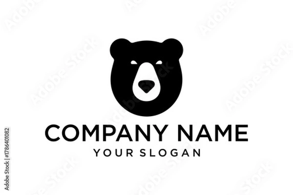Fototapeta Minimalist Black Bear Head Logo Design with Company Name and Slogan Template
