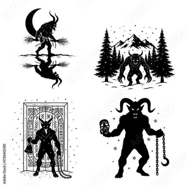 Obraz Krampus Torchlight Procession Winter Street Icon Bundle