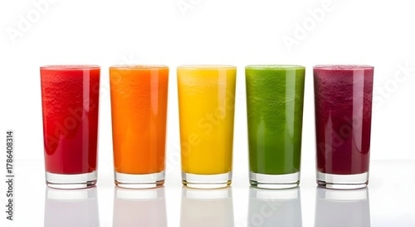 Fototapeta Colorful smoothies in glasses isolated on white background, healthy lifestyle