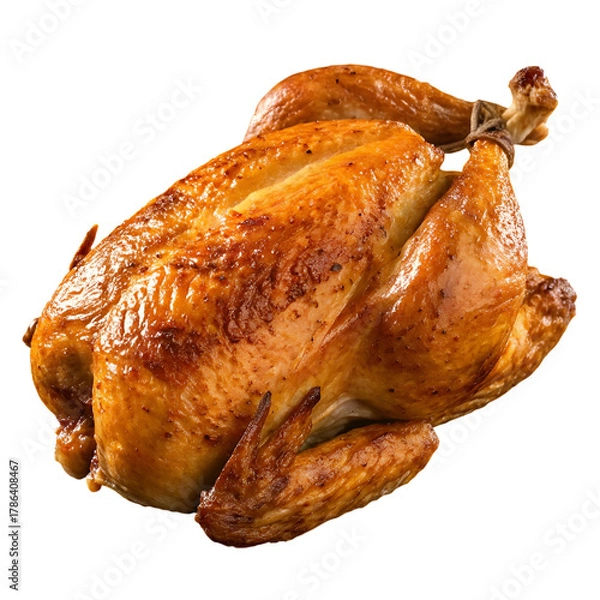 Fototapeta Whole Roasted Chicken with Golden Brown Crispy Skin, Isolated on Transparent Background