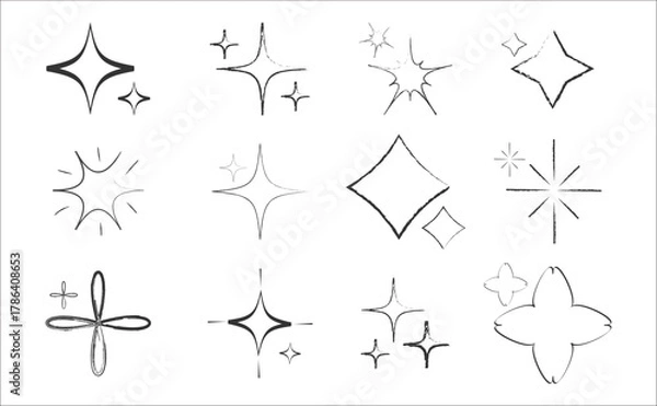 Fototapeta Hand Drawn Sparkle and Starburst Doodle Element Set